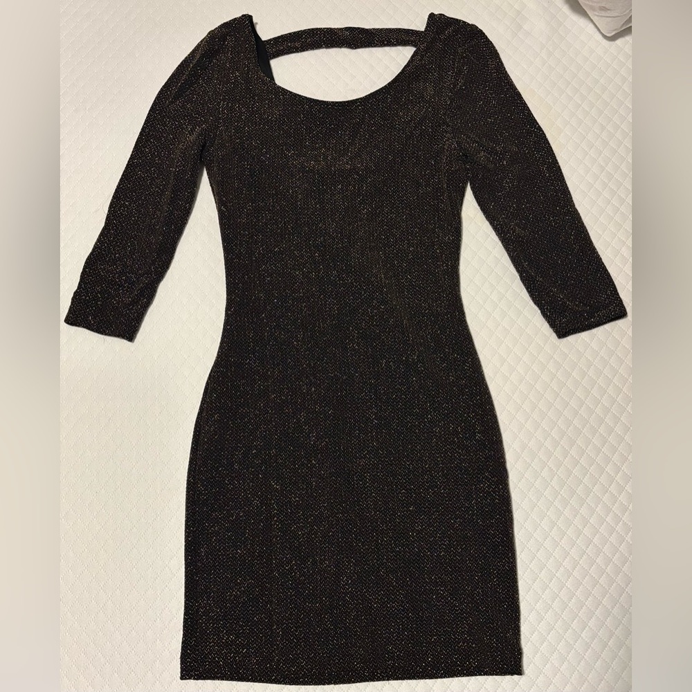 Forever 21 Black Gold Glitter Cropped Long Sleeve New Years Eve Body Con Dress